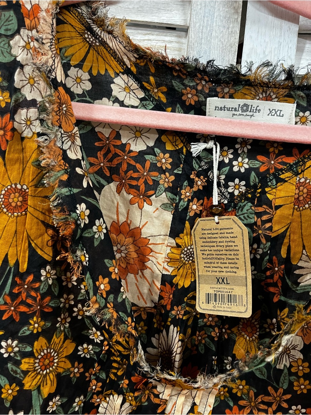 NWT Natural Life Floral Boho Peasant Blouse Fringe Neck XXL - Picture 2 of 5
